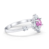 Art Deco Wedding Ring Round Simulated Cubic Zirconia 925 Sterling Silver