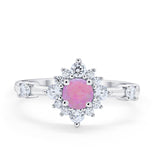 Art Deco Wedding Ring Round Simulated Cubic Zirconia 925 Sterling Silver