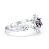 Art Deco Wedding Ring Round Simulated Cubic Zirconia 925 Sterling Silver