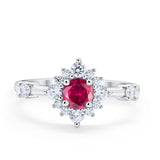 Art Deco Wedding Ring Round Simulated Cubic Zirconia 925 Sterling Silver