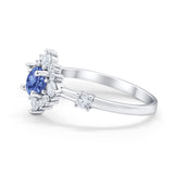 Art Deco Wedding Ring Round Simulated Cubic Zirconia 925 Sterling Silver