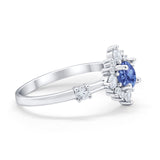Art Deco Wedding Ring Round Simulated Cubic Zirconia 925 Sterling Silver
