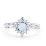Art Deco Wedding Ring Round Simulated Cubic Zirconia 925 Sterling Silver