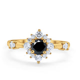 Art Deco Wedding Ring Round Simulated Cubic Zirconia 925 Sterling Silver