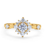 Art Deco Wedding Ring Round Simulated Cubic Zirconia 925 Sterling Silver