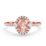 Art Deco Oval Wedding Ring Round Simulated Cubic Zirconia 925 Sterling Silver