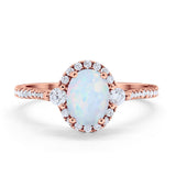 Art Deco Oval Wedding Ring Round Simulated Cubic Zirconia 925 Sterling Silver