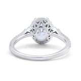 Art Deco Oval Wedding Ring Round Simulated Cubic Zirconia 925 Sterling Silver