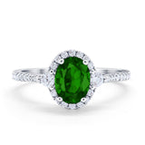 Art Deco Oval Wedding Ring Round Simulated Cubic Zirconia 925 Sterling Silver