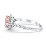 Art Deco Oval Wedding Ring Round Simulated Cubic Zirconia 925 Sterling Silver
