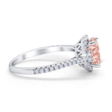 Art Deco Oval Wedding Ring Round Simulated Cubic Zirconia 925 Sterling Silver