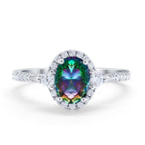 Art Deco Oval Wedding Ring Round Simulated Cubic Zirconia 925 Sterling Silver