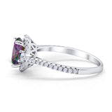 Art Deco Oval Wedding Ring Round Simulated Cubic Zirconia 925 Sterling Silver