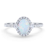 Art Deco Oval Wedding Ring Round Simulated Cubic Zirconia 925 Sterling Silver