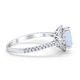 Art Deco Oval Wedding Ring Round Simulated Cubic Zirconia 925 Sterling Silver