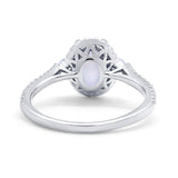 Art Deco Oval Wedding Ring Round Simulated Cubic Zirconia 925 Sterling Silver