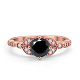 Art Deco Wedding Ring Bridal Round Simulated Cubic Zirconia 925 Sterling Silver