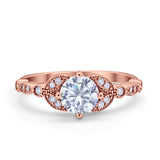 Art Deco Wedding Ring Bridal Round Simulated Cubic Zirconia 925 Sterling Silver