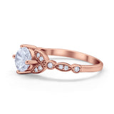 Art Deco Wedding Ring Bridal Round Simulated Cubic Zirconia 925 Sterling Silver