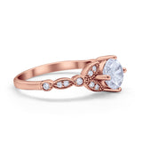 Art Deco Wedding Ring Bridal Round Simulated Cubic Zirconia 925 Sterling Silver