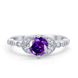 Art Deco Wedding Ring Bridal Round Simulated Cubic Zirconia 925 Sterling Silver