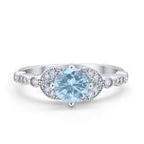 Art Deco Wedding Ring Bridal Round Simulated Cubic Zirconia 925 Sterling Silver