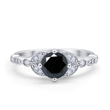Art Deco Wedding Ring Bridal Round Simulated Cubic Zirconia 925 Sterling Silver