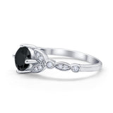 Art Deco Wedding Ring Bridal Round Simulated Cubic Zirconia 925 Sterling Silver