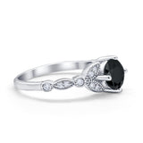 Art Deco Wedding Ring Bridal Round Simulated Cubic Zirconia 925 Sterling Silver