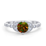 Art Deco Wedding Ring Bridal Round Simulated Cubic Zirconia 925 Sterling Silver