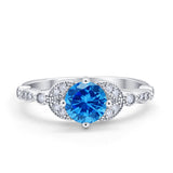 Art Deco Wedding Ring Bridal Round Simulated Cubic Zirconia 925 Sterling Silver