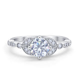 Art Deco Wedding Ring Bridal Round Simulated Cubic Zirconia 925 Sterling Silver