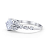 Art Deco Wedding Ring Bridal Round Simulated Cubic Zirconia 925 Sterling Silver