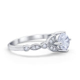 Art Deco Wedding Ring Bridal Round Simulated Cubic Zirconia 925 Sterling Silver