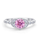 Art Deco Wedding Ring Bridal Round Simulated Cubic Zirconia 925 Sterling Silver