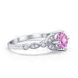 Art Deco Wedding Ring Bridal Round Simulated Cubic Zirconia 925 Sterling Silver