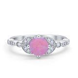 Art Deco Wedding Ring Bridal Round Simulated Cubic Zirconia 925 Sterling Silver