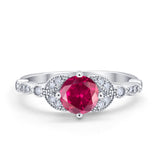 Art Deco Wedding Ring Bridal Round Simulated Cubic Zirconia 925 Sterling Silver