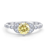 Art Deco Wedding Ring Bridal Round Simulated Cubic Zirconia 925 Sterling Silver