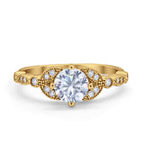 Art Deco Wedding Ring Bridal Round Simulated Cubic Zirconia 925 Sterling Silver