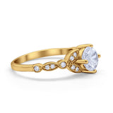 Art Deco Wedding Ring Bridal Round Simulated Cubic Zirconia 925 Sterling Silver