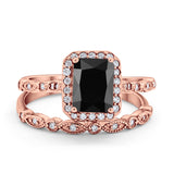 Two Piece Emerald Cut Ring Wedding Simulated Cubic Zirconia 925 Sterling Silver