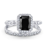 Two Piece Emerald Cut Ring Wedding Simulated Cubic Zirconia 925 Sterling Silver
