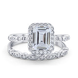 Two Piece Emerald Cut Ring Wedding Simulated Cubic Zirconia 925 Sterling Silver