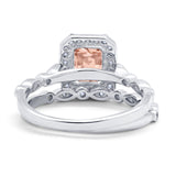 Two Piece Emerald Cut Ring Wedding Simulated Cubic Zirconia 925 Sterling Silver