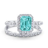 Two Piece Emerald Cut Ring Wedding Simulated Cubic Zirconia 925 Sterling Silver