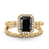 Two Piece Emerald Cut Ring Wedding Simulated Cubic Zirconia 925 Sterling Silver