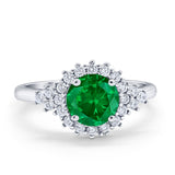 Halo Vintage Style Wedding Ring Round Simulated Cubic Zirconia 925 Sterling Silver