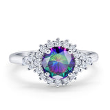 Halo Vintage Style Wedding Ring Round Simulated Cubic Zirconia 925 Sterling Silver