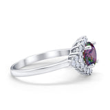 Halo Vintage Style Wedding Ring Round Simulated Cubic Zirconia 925 Sterling Silver